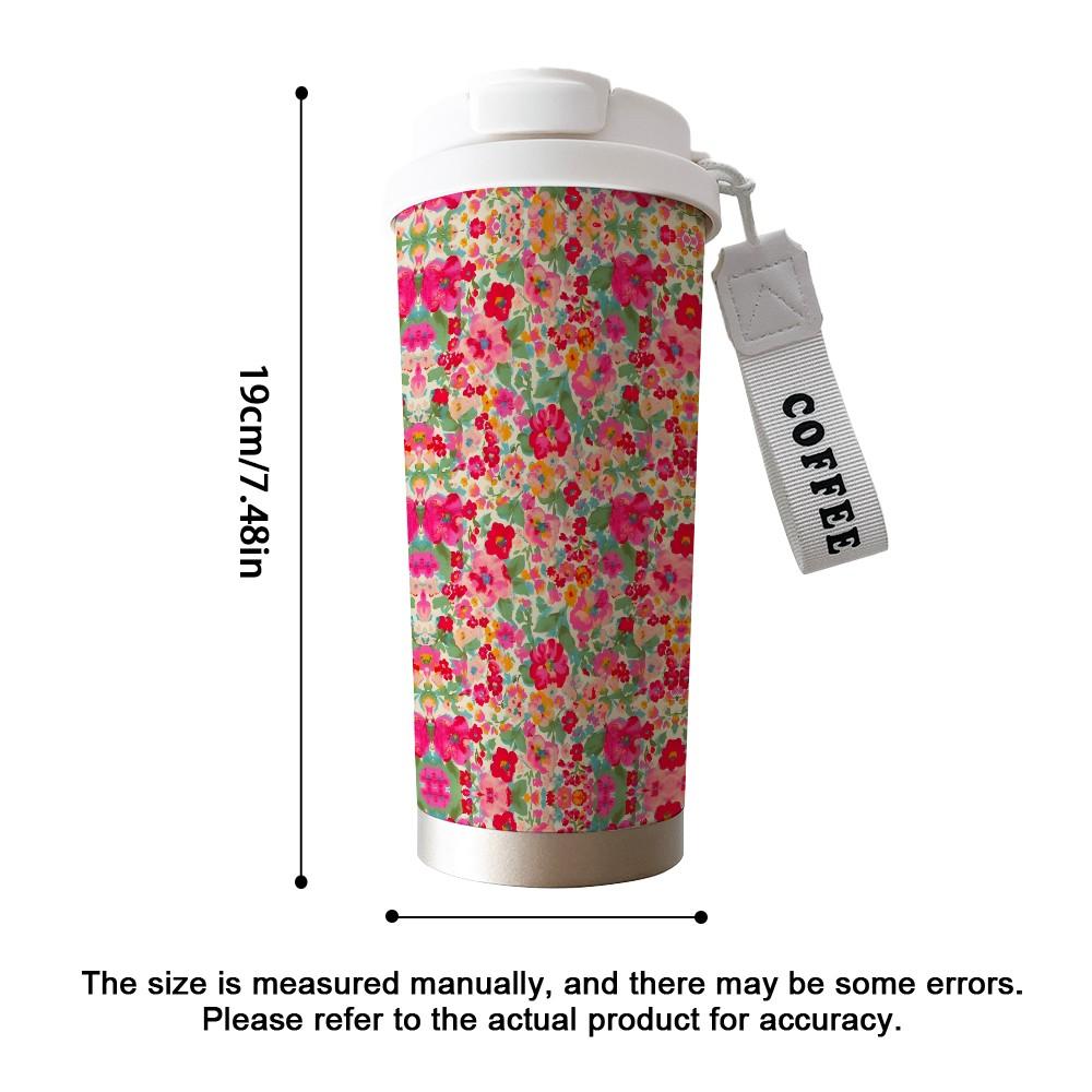 Fashionable Oil Painting Floral Vine Texture Coffee Cup, Portable Dual Drink Insulated Mug, Heat/cool Keeper, Office Travel Essential