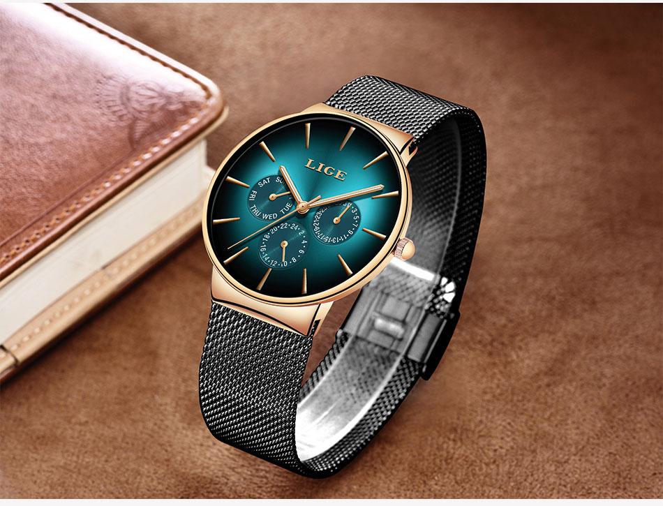 Business leisure watc,mineralhigh hardness glass mirror wateproof black blue