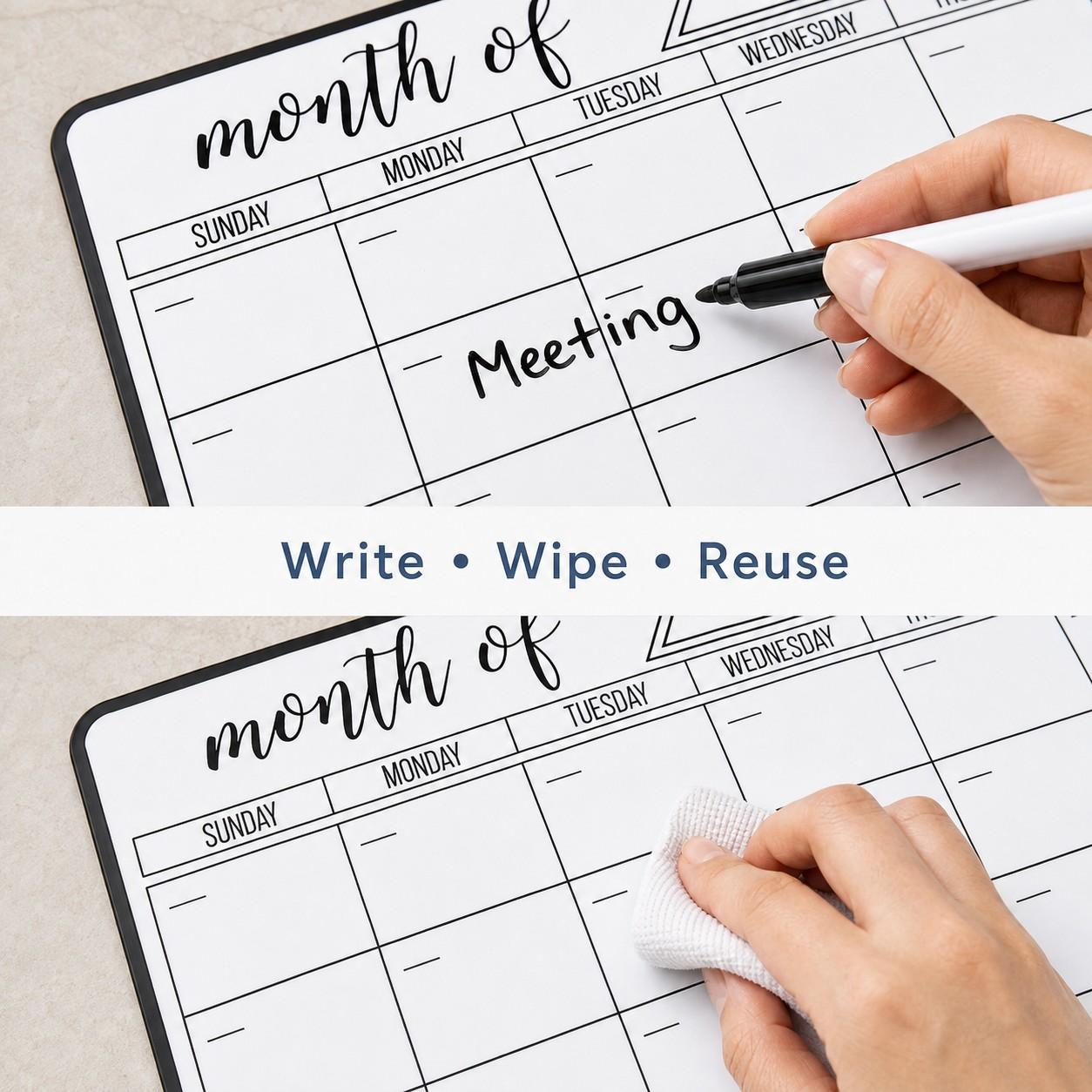 Magnetic Refrigerator Monthly Planner Set, Calendar for Fridge, Includes 4 Magnetic Markers, Reusable Whiteboard, Ideal for Home and Study Time Management