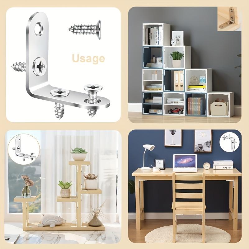 16Pcs. Stainless Steel L-Bracket Set, 3.99x3.99 cm/4.99×4.99cm 90-Degree Right Angle with Screws for Wooden Shelves, Chairs, Tables, Dressers, Furniture Assembly