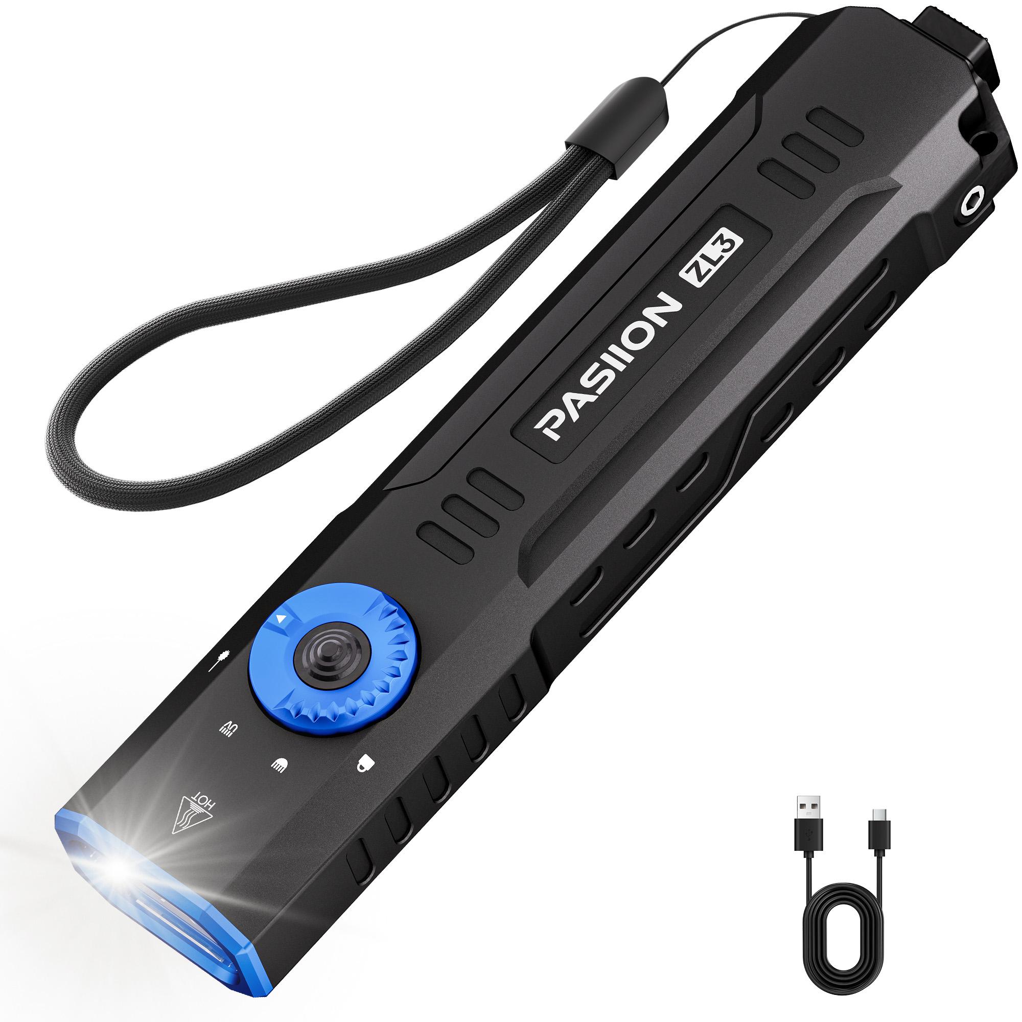 Rechargeable Edc Flashlight with Beam UV LED, Portable Pocket Light, Outdoor Emergency, Super Bright Rechargeable Torch