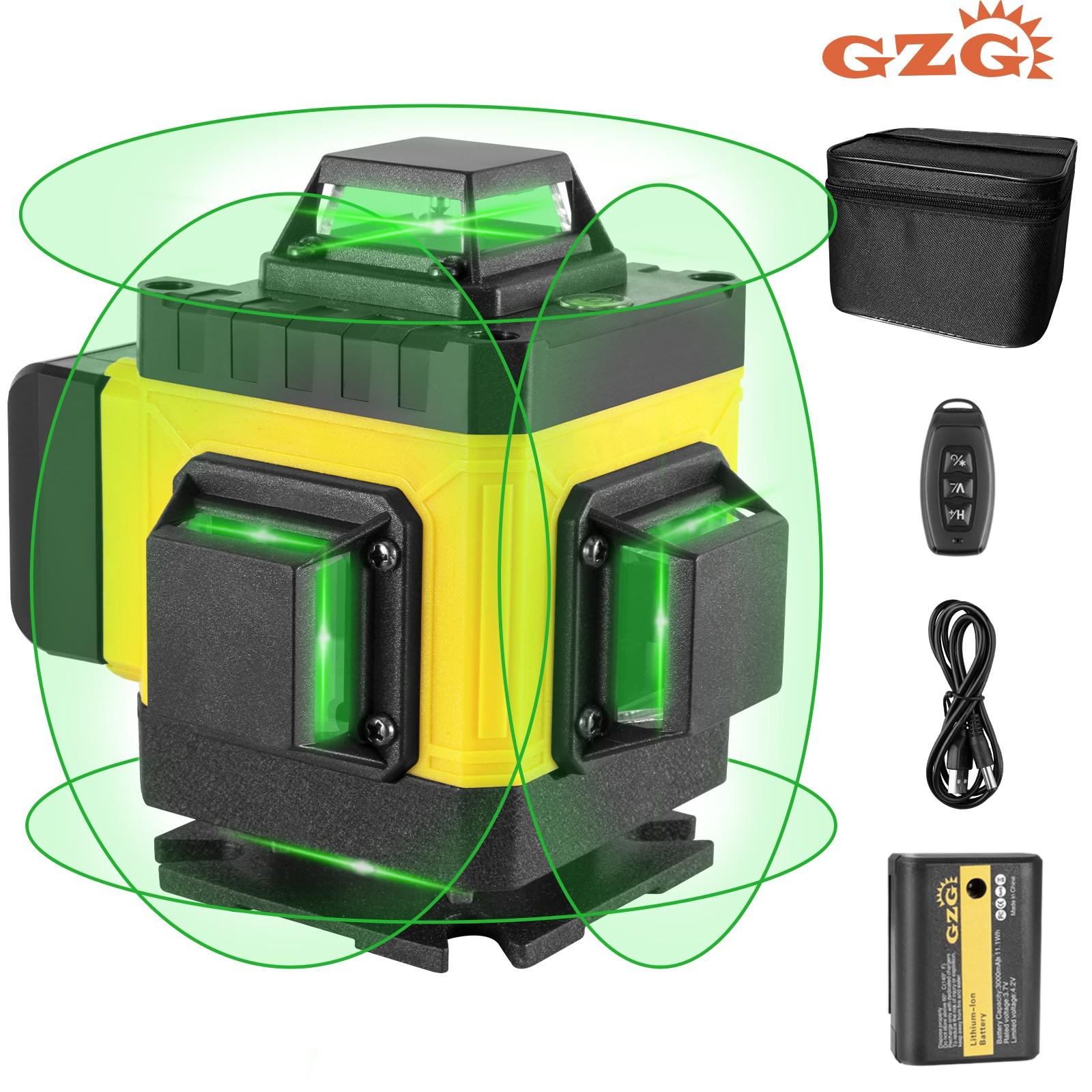 GZG 4D 16 Lines Laser Level, Auto-leveling Laser, Automatic Laser Level, Self-Leveling 360 Laser Level with Remote Control, Professional Laser Level Tool