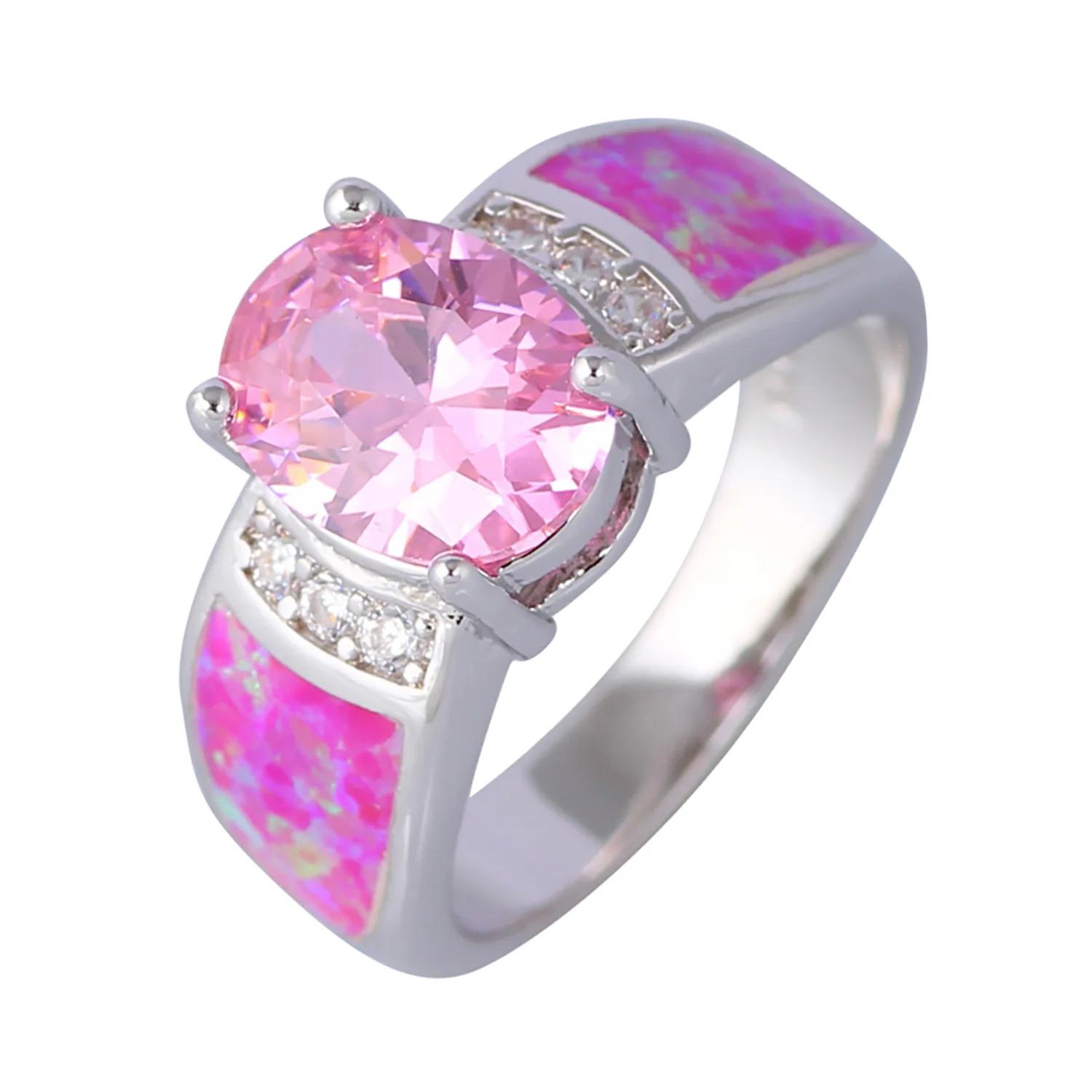 White K Plated Synthetic Fire Opal Colorful Zircon Fashion Jewelry For Women Cocktail Ring Anniversary Gifts for Her