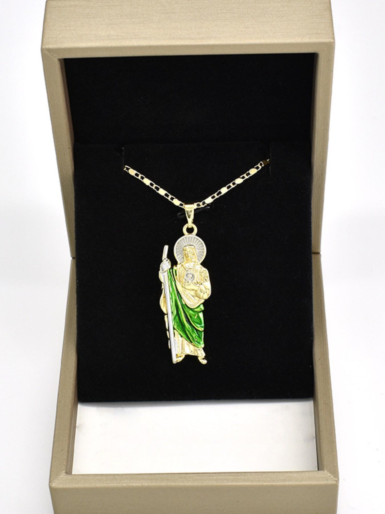 Fashion Hip Hop Saint Judas Necklace, Men's Copper Plated 14k Gold Saint Jude Pendant, 24 Inch Flat Chain, Perfect Gift for All Seasons