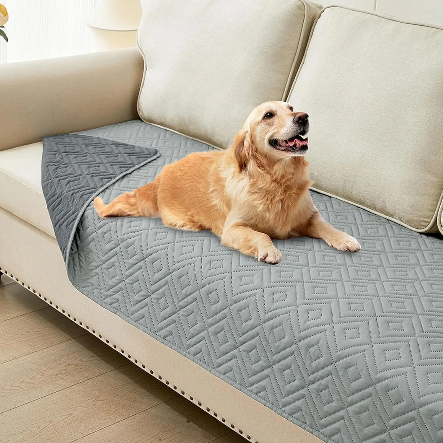 Waterproof Dog Blanket, Soft Pet Bed Blankets, Waterproof Sofa Couch Cover for Dogs Washable, Reversible Pet Couch Covers for Sofa Furniture (30x70 Inch, Grey/Dark Grey)