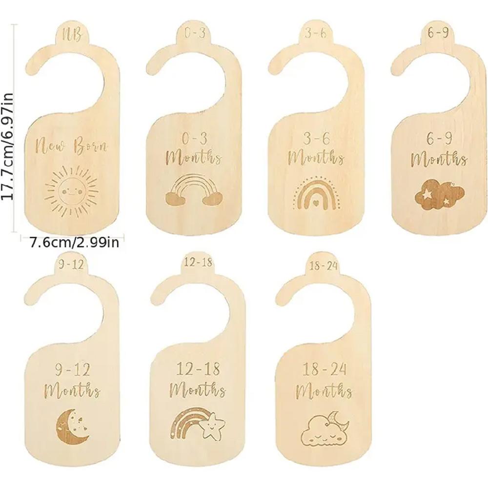 7pcs Wooden Baby Clothes Sorting Hangers, Baby Clothes Sorting Mark Hangers, Newborn Wardrobe Organizer, Suitable For Newborns To 24 Months, A Gift For New Parents, Hanger Set