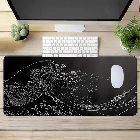 Japanese Wave Pattern Mouse Pad, Rectangle Gaming Mouse Pad, Non-slip Rubber Pad, Desktop Decoration Protection Pad for Laptop, Desktop Computer Games, Gaming Desk Accessory, Office Desk Accessories