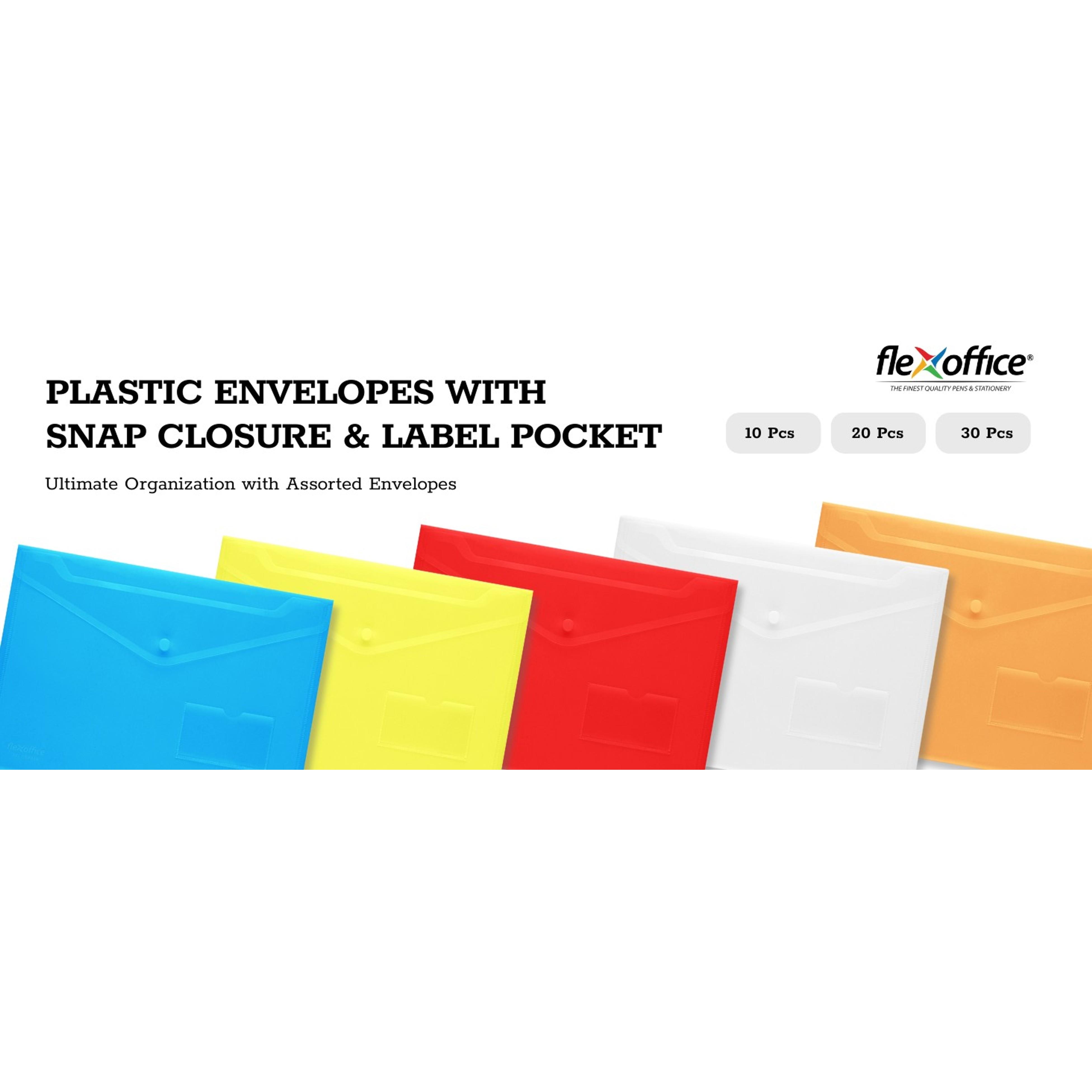 10 Pack Clear Plastic Envelopes with Snap Closure & Label Pocket, Reusable Waterproof Poly Envelopes for A4, US Letter Size, Important Document