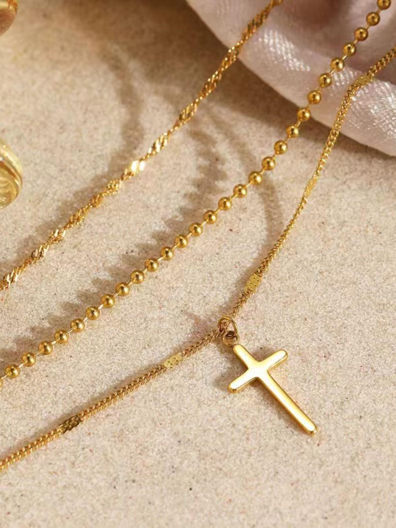 Layered Cross Pendant Necklace, Simple Fashion Clavicle Chain, Stylish Multi-Layer Design, Perfect for Daily Wear