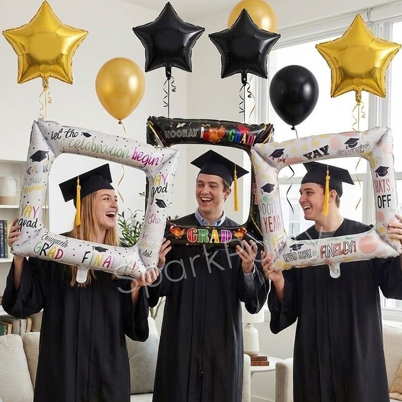 3pcs/set Graduation Frame Balloon Set, Perfect for 2026 Graduation Party Decor, Selfie Props, Celebration Banners, Aluminum Foil Balloons