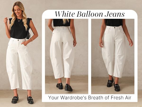 【GRAPENT Barrel Jeans Collection】Classic Clean Barrel Jeans for Women Trendy High Waisted Cropped Wide Leg Denim Everyday Wear Casual Outfits, Clothes, Women's Clothes,summerwins,summeroutfits,vacationoutfits,beachoutfits