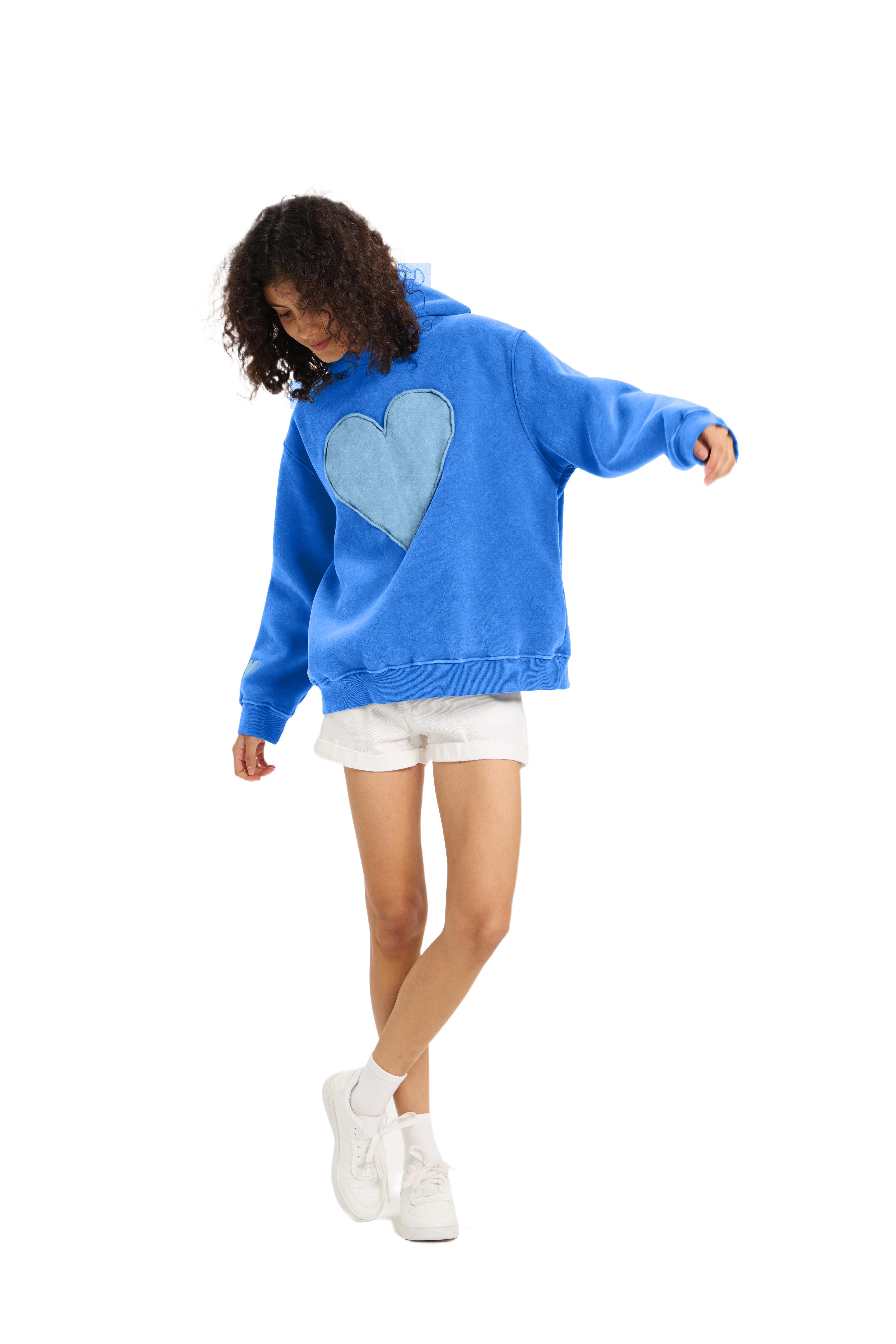 FAIABLE Women's Embroidered Hoodie Designs with Heart Patch – Long Sleeve Hooded Blazers and Pullover Styles for Ultimate Comfort and Fashion , Stylish Blazer Hoodie Essentials - Embrace the Streetwear Aesthetic Tops Baggy Springtok