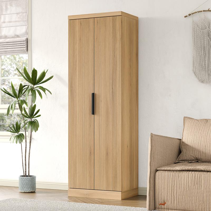 FUSOU 71'' Tall Storage Cabinet with 2 Doors, Kitchen Pantry Cabinet with Adjustable Shelves, 5-Tier Fluted Cabinet for Living Room Kitchen Dinning Room