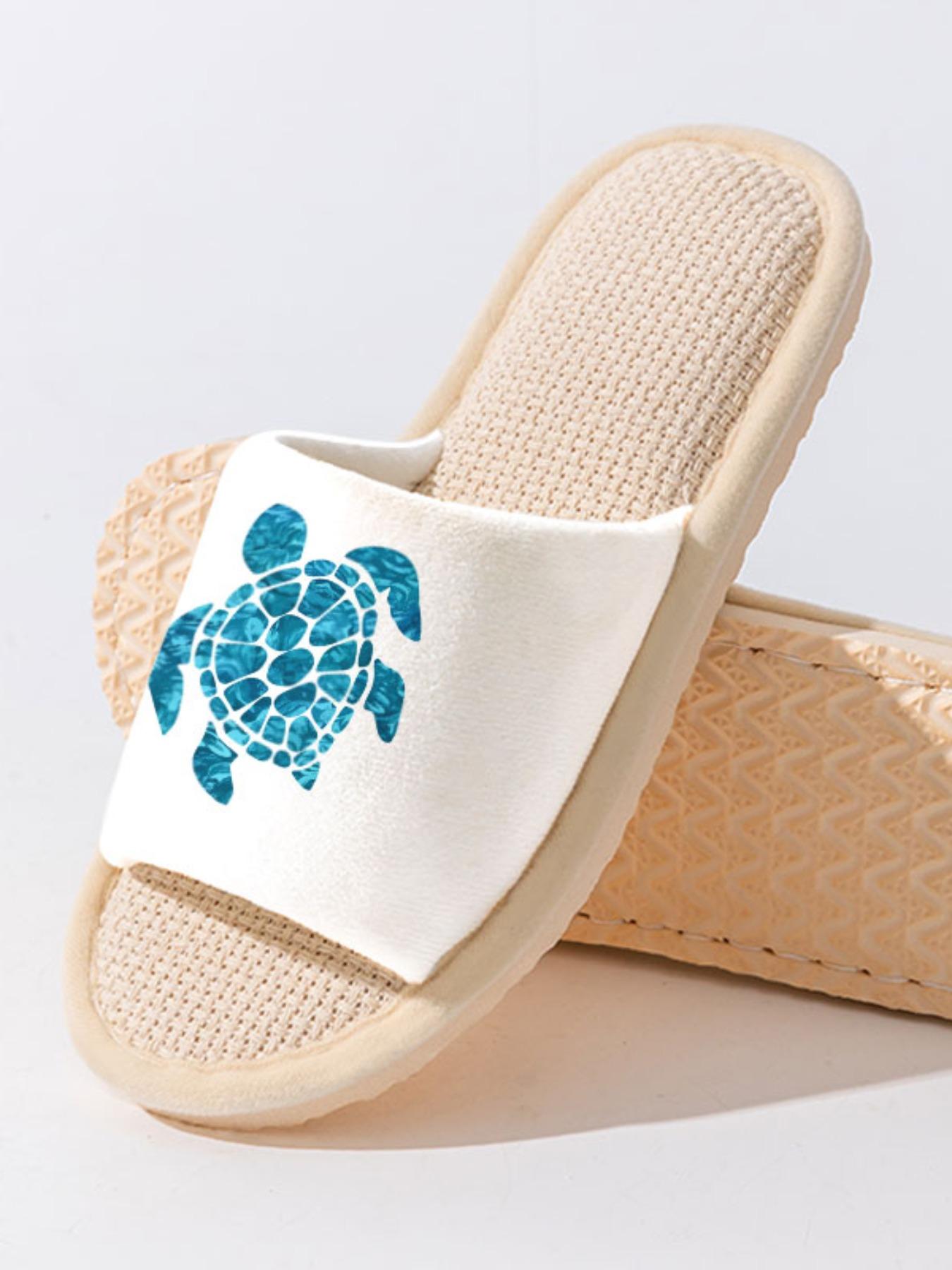 Texture Turtle Print Toe-Open Slippers, Soft Sole Home Floor Slipper, Anti-Slip Breathable No Odor Feet, All Seasons Casual Cartoon Design