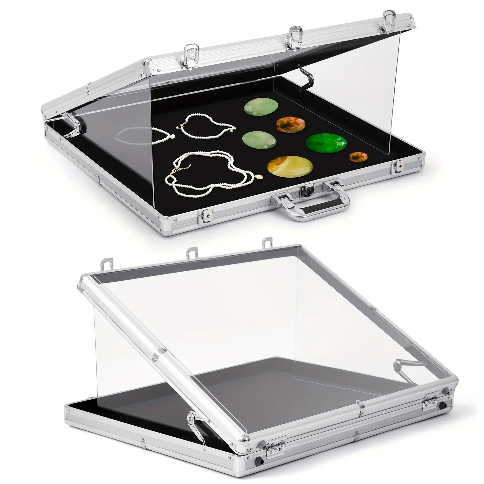 24"x20" Rectangular Portable Aluminum Frame Locking Lid Display Case, Table Top Storage for Jewelry Cards & Collectibles (Home Organizer Storage Bin)