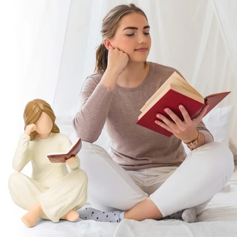 Resin Reading Thinker Statue, Figurine, Desk Decor for Office Bookshelf Library Home Study, Creative Gift for Book Lovers, No Assembly Required