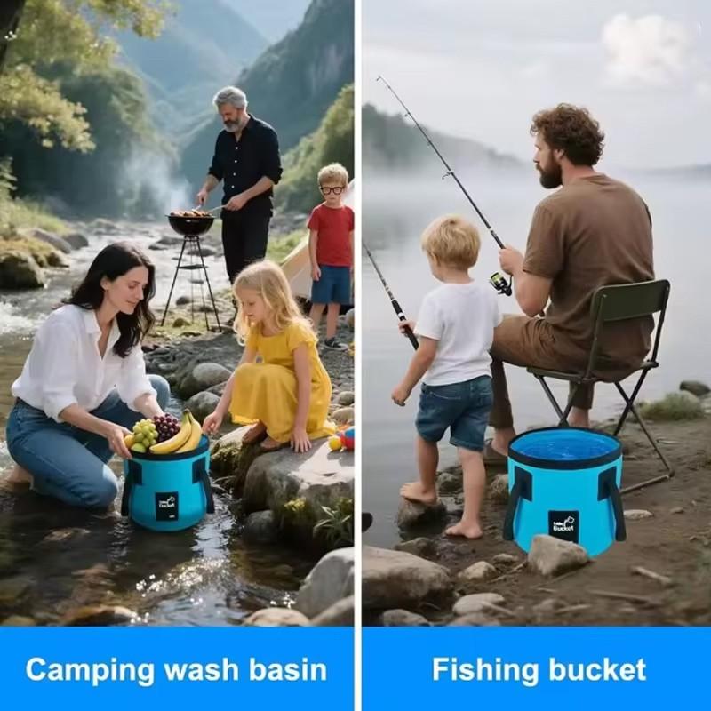Outdoor Foldable Water Bucket, Camping Fishing Water Bucket, PVC Handle Folding Water Bucket, Multi-Purpose Portable Camp Water Bucket
