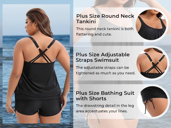 Aqua Eve Plus Size Tankini with Shorts Two Piece Swimsuits for Women Blouson Tummy Control Bathing Suits