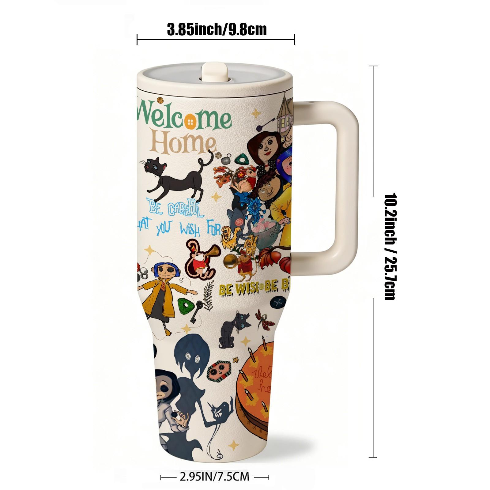 1 Pc 40ozYellow Raincoat Girl Insulated Tumbler With Handle And Lid, Cute Dark Fantasy Cartoon Design, Double Wall Stainless Steel Travel Mug For Hot Cold Drinks, Leak Proof Large Capacity Cup, Aesthetic Gift For Fans, Home Office Daily Use