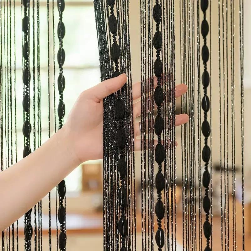 Bohemian Beaded Curtain, 1pc Bohemian Style Beaded Line Curtain, 200cm X 100cm, All-Season Fabric, Fluffy Lantern Ball Design, Interior Decoration Accessories