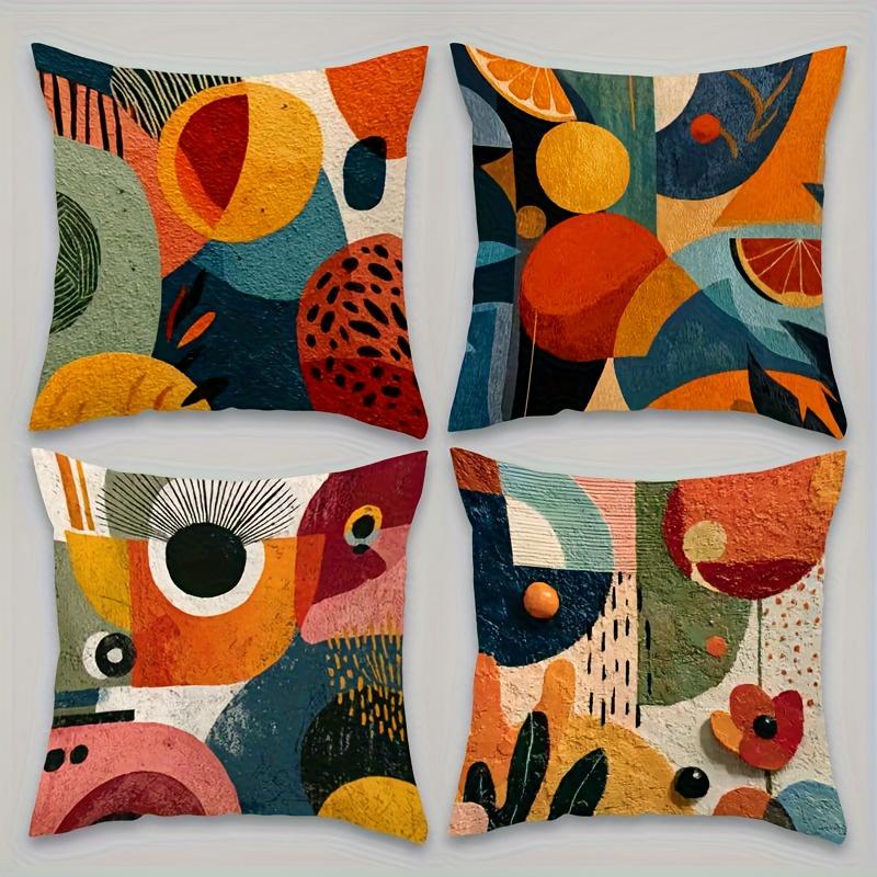 4 sets of modern minimalist abstract-style pillowcases. The geometric elements create a fashionable atmosphere. This square decorative pillowcase is a must-have for creating an atmosphere, suitable for use in home, bedroom, living room and sofa cushions