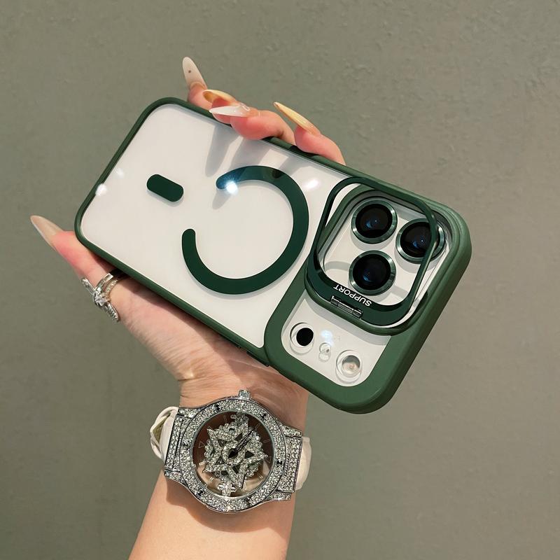 Apple iPhone 17 16 15 14 13 12 Max Plus Pro Magnetic Mobile Phone Case with MagSafe Camera Ring Holder, Military-Grade Protection, Anti-Fall, Non-Yellowing, Wireless Casing Protector Cover, Black Silicone