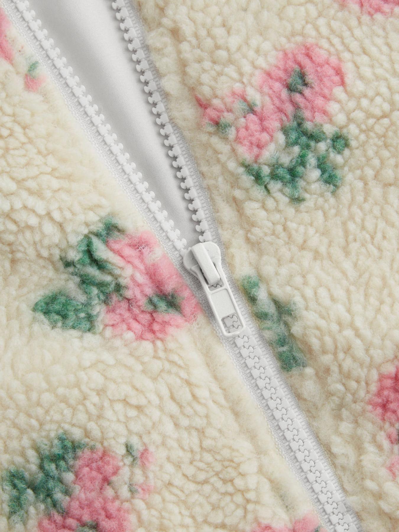 Women's Floral High Neck Zipper Fitted Jacket, Casual Fleece Lined Knit Coat, Long Sleeve Button Front Outerwear, Fall & Winter Fashion