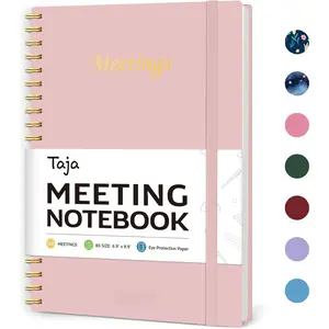 Meeting Notebook for Work Organization - Work Planner Notebook with Action Items, Agenda Planner for Note Taking, 160 Pages (6.9" X 9.9") Project Organizer for Men & Women - Pink : Office Products