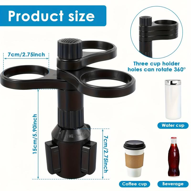 Multi functional 3-in-1 car cup holder extender, 3-layer car cup holder recessed extender adapter, with adjustable base, 360 degree rotating beverage and coffee cup holder, compatible with small/medium cups