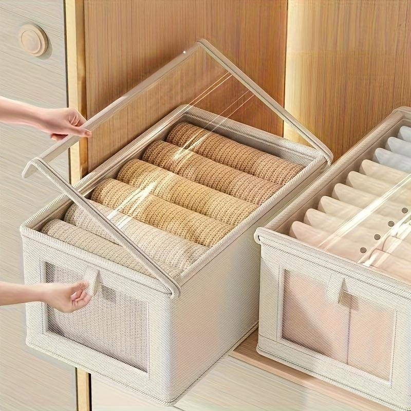 4-pack large-capacity Oxford cloth clothing storage and organization boxes, with small viewing window -  clothing and underwear storage, quilt storage and organization boxes, home storage and organization boxes, under-bed storage and organization boxes