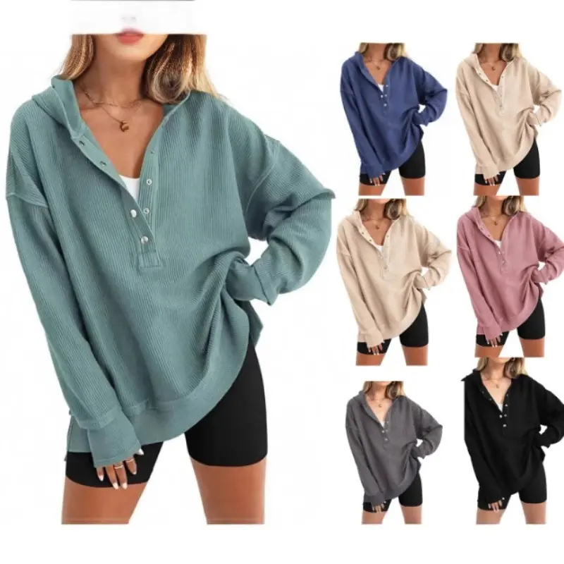 Women's Hoodie Autumn and Winter Solid Color Loose Shoulder Sleeve Sweater