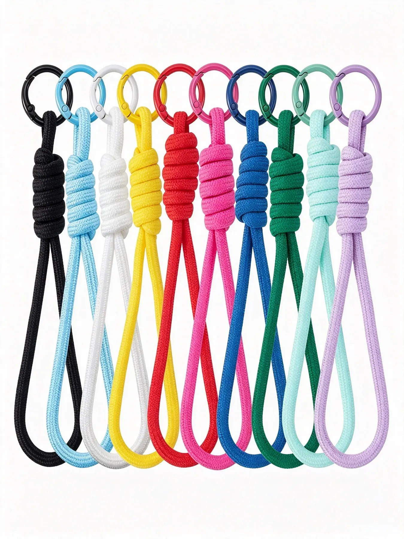 10Pack Paracord Rope Keychain for Bags with Color Spring Clasp, Short Strap for Key Phone Bag Charm