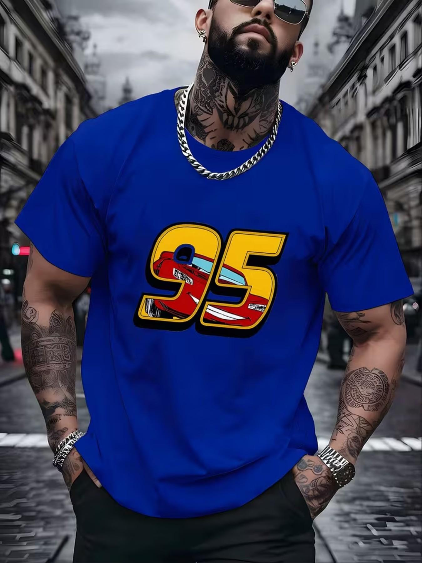 Men's Short Sleeve 3D Digital Print T-Shirt, Sports Car Pattern, Casual Slim Fit, All Seasons, Perfect for Daily Wear and Fashion