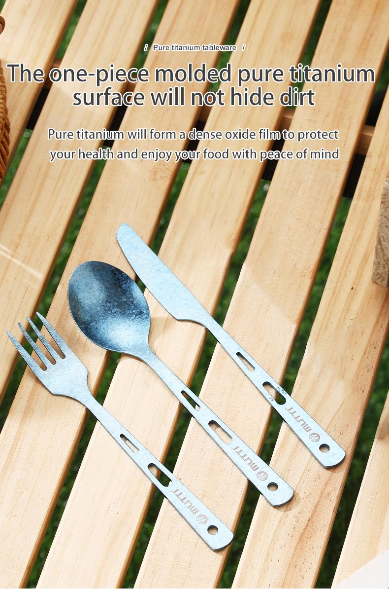 MUTTI Monet Dinner Knife,Fork,And Spoon set Portable three piece set pure titanium tableware Cutlery