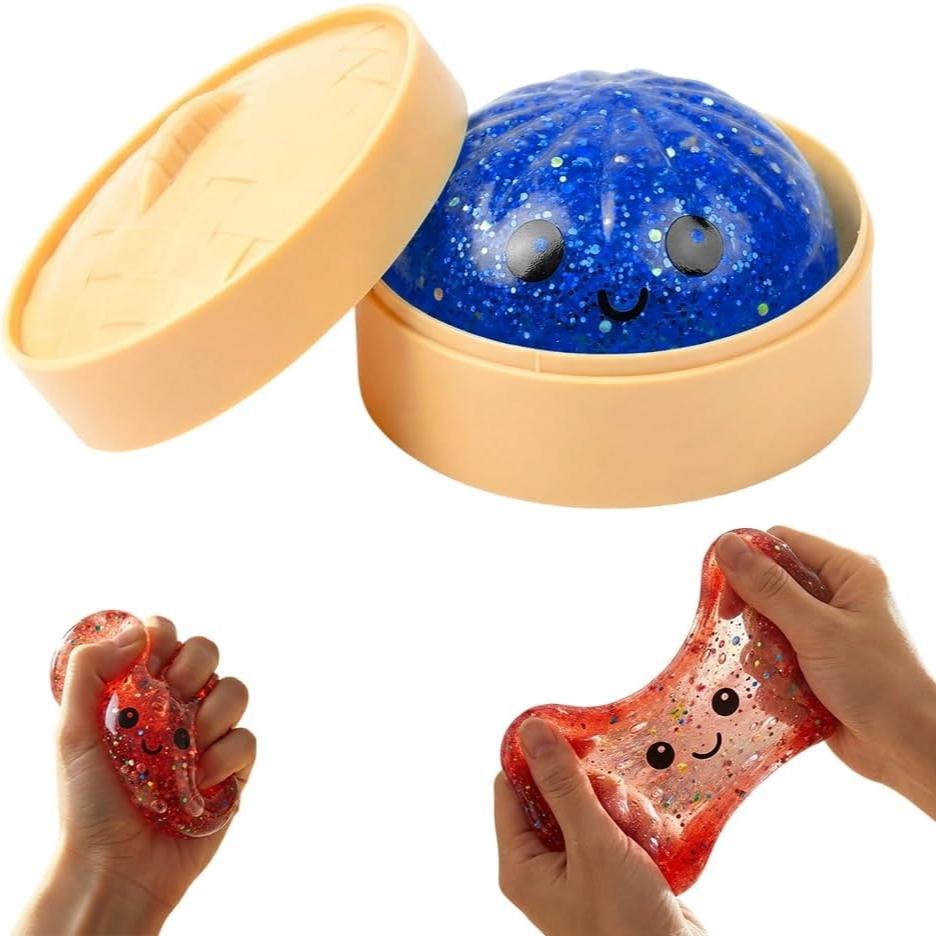 Flashy Dumpling Soft Candy, Random Glitter Box, 4 Color Dumpling Toys, Stress Relief Dough Toy, Giant Glitter Dumplings, More Surprises, One Piece