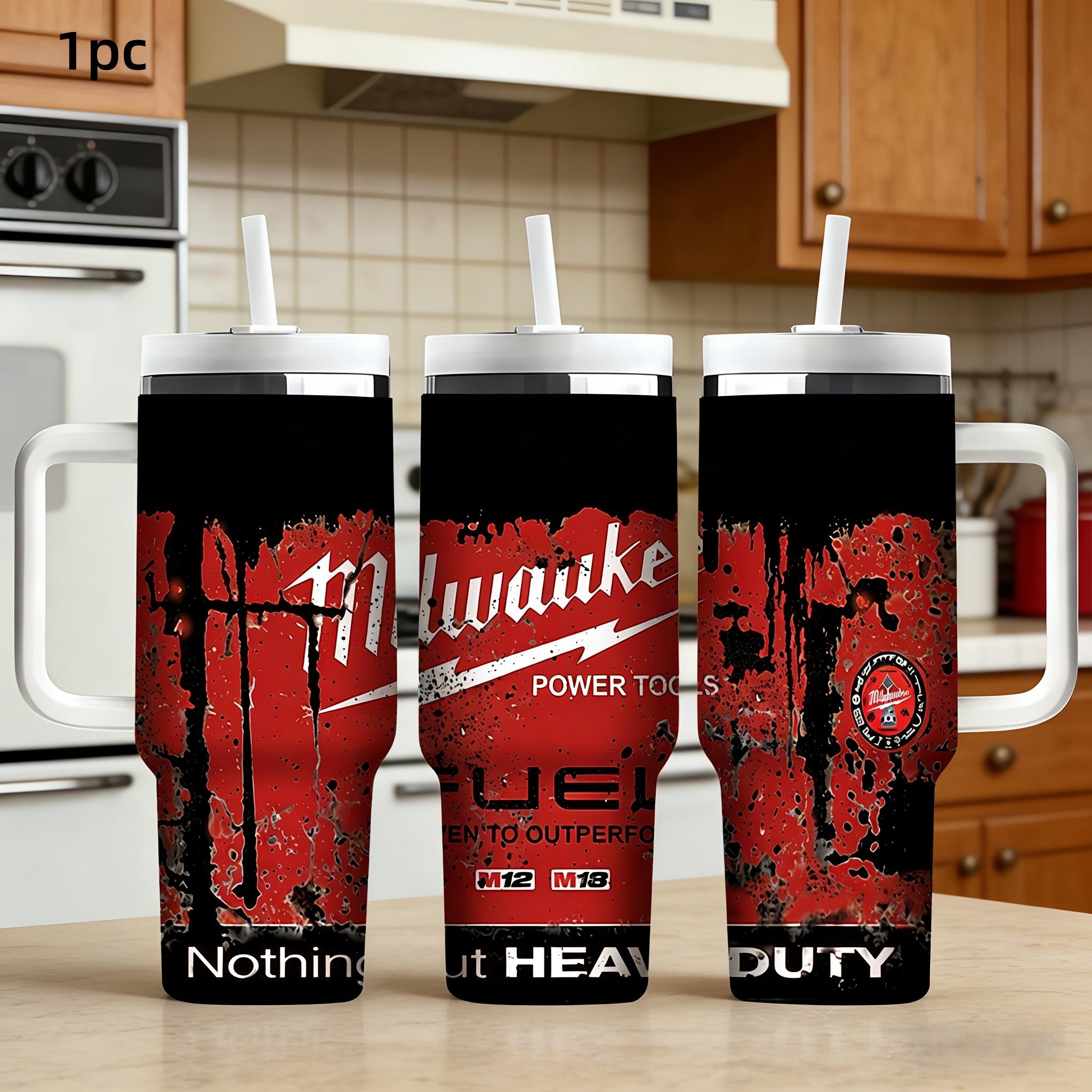 1pc 40oz Stainless Steel Insulated Tumbler — Milwaukee-Style "Hardcore Industrial" Design. Dual-Use for Job Sites & Outdoors. Features a Handle and Straw. Ideal for Gyms and Indoor Use. A Personalized Gift for Birthdays and Holidays