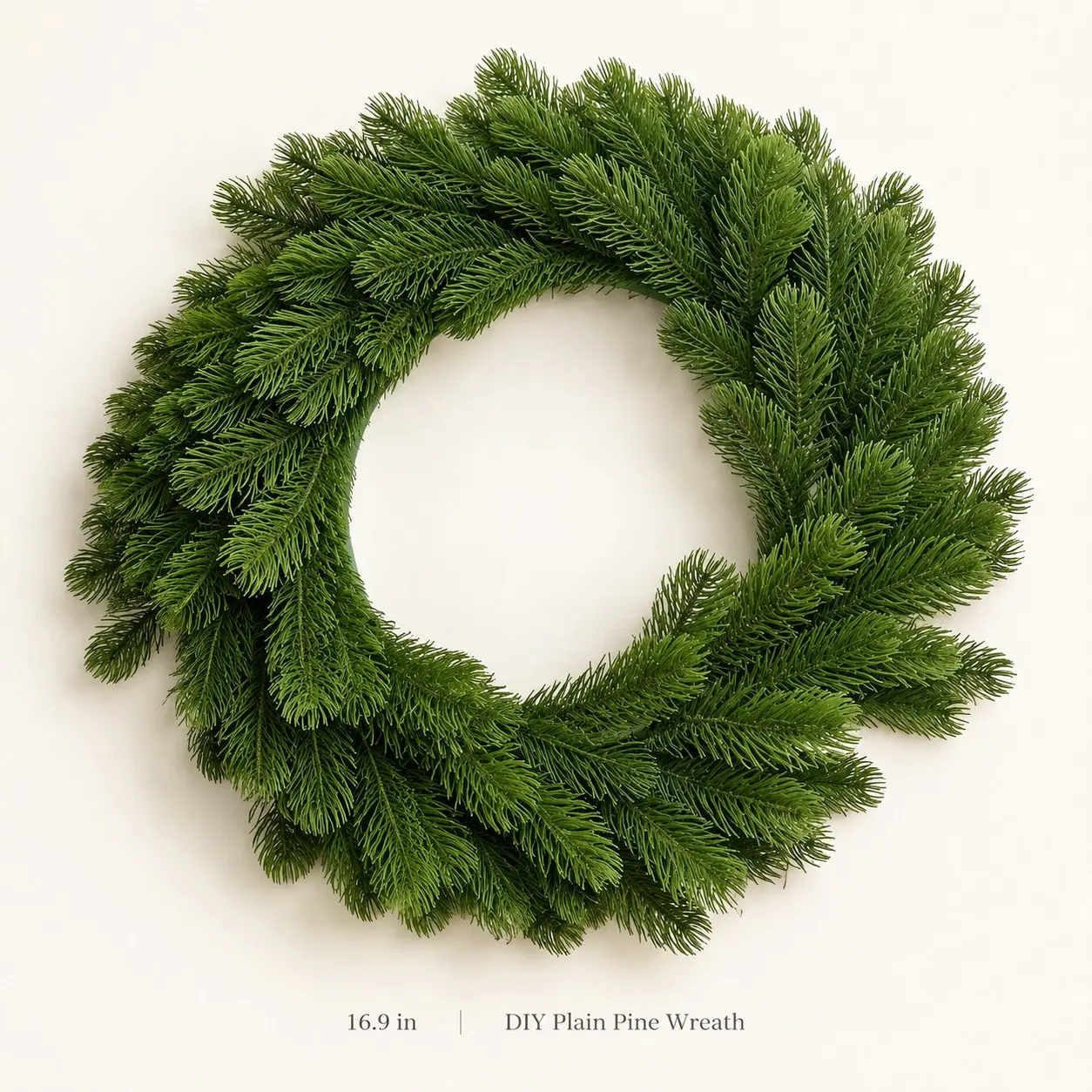 16.9 Inch Artificial Unlit Evergreen Pine Wreath Plain Green Faux Pine Branch DIY Wreath for Front Door Porch Wall Hanging All Season Holiday Indoor Outdoor Home Decor