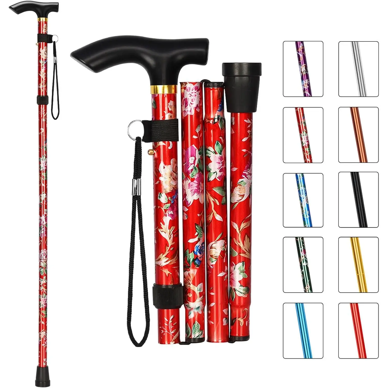 Purple Leopard Print Unisex Aluminum & TPR Folding Walking Stick - 5-Level Adjustable Height, Wrist Strap, Portable, Lightweight, Rust-Proof, Wear-Resistant Collapsible Alloy Stick, Retractable Canes, Balance Aid for Hiking