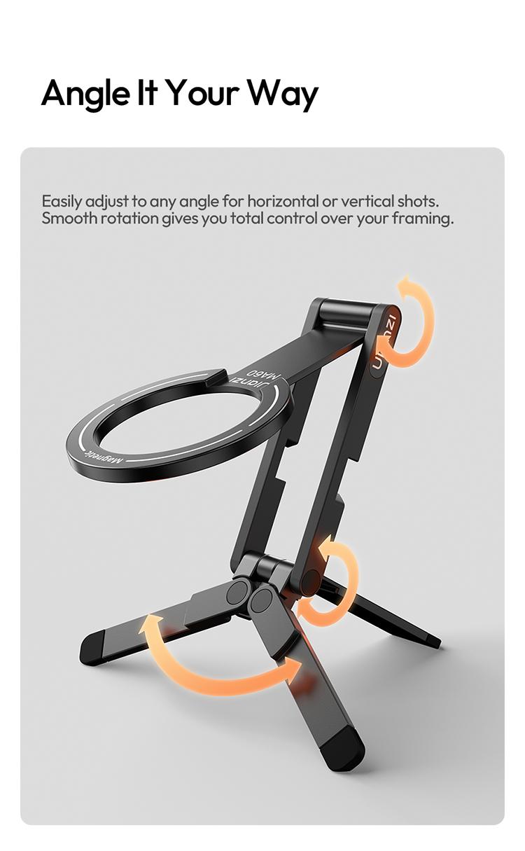 Ulanzi MA60 Magnetic Phone Stand for iPhone Aluminum Mini Foldable Tripod Pocket-Sized Cell Phone Stand with Magnetic Quick Mount Compatible with iPhone 12 13 14 15 16 Models - Smartphone Video Rig