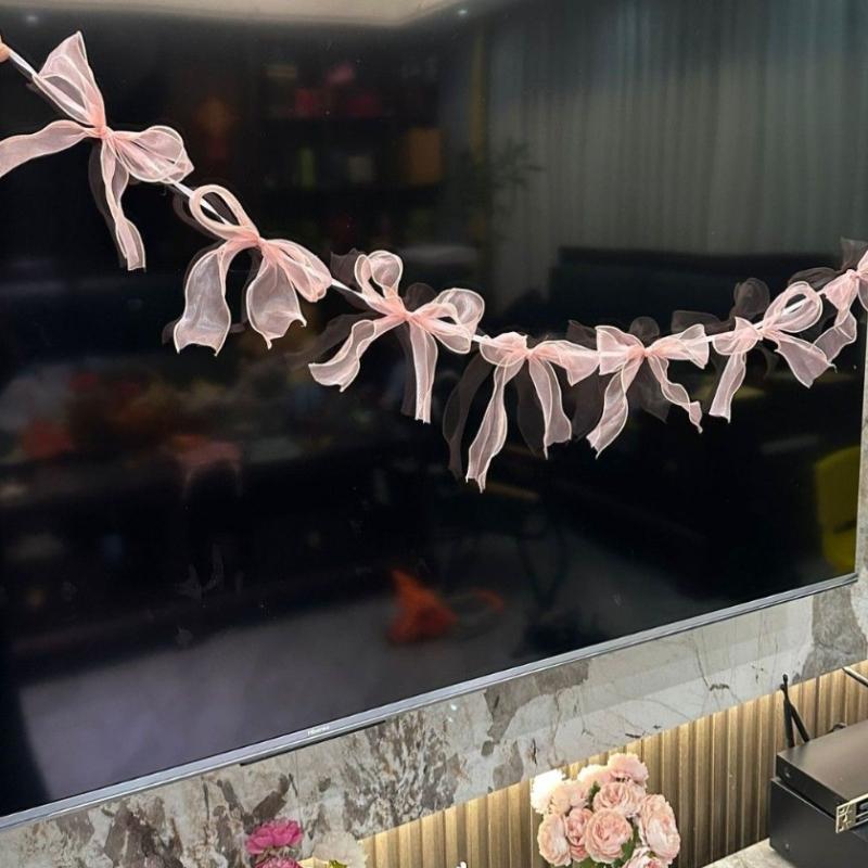 Bow Pull String Birthday Party Decoration, Valentine's Day Wedding Party Background Decor, Banner Festival Gathering Wall Decor