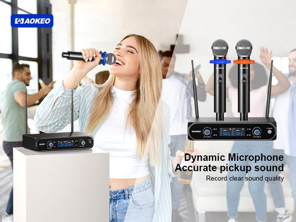 Aokeo V200 Wireless Microphone System - 100ft Range, Metal Wireless Mic Set with Case,Handheld Cordless Dynamic Microphones for Singing, Karaoke, Church, DJ, UHF