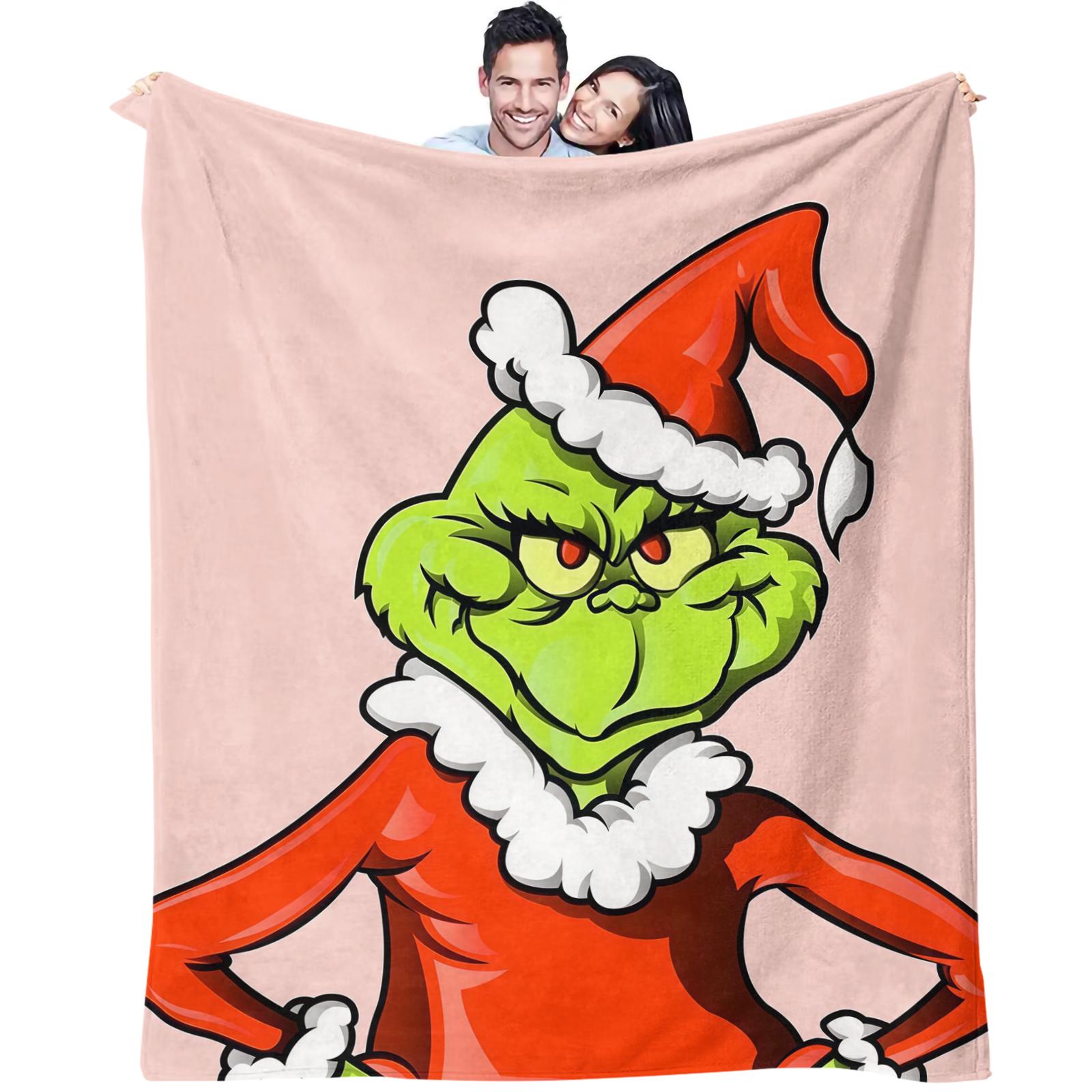 Christmas Grinch Monster Print Blanket, Perfect Birthday Gift for Kids, Single-Sided Movie Watching Throw, Soft Plush Material