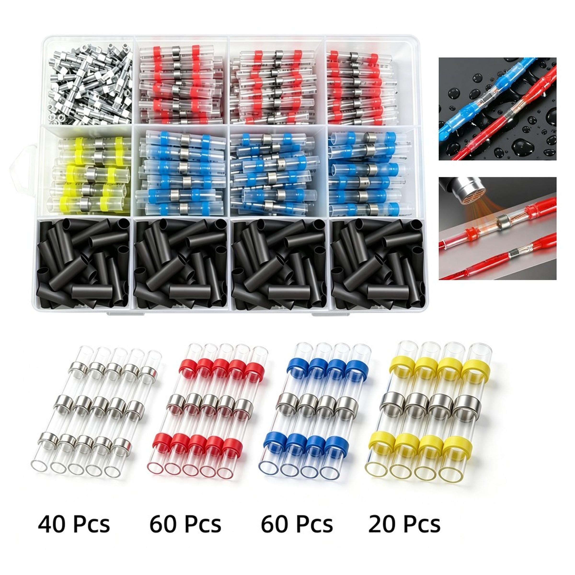 520PCS Heat Shrink Solder Seal Wire Connectors Kit | Waterproof Solder Sleeve Butt Splice Connectors with Heat Shrink Tubing | Automotive Marine Electrical Wire Repair Set AWG 26-10 Wiring Kit