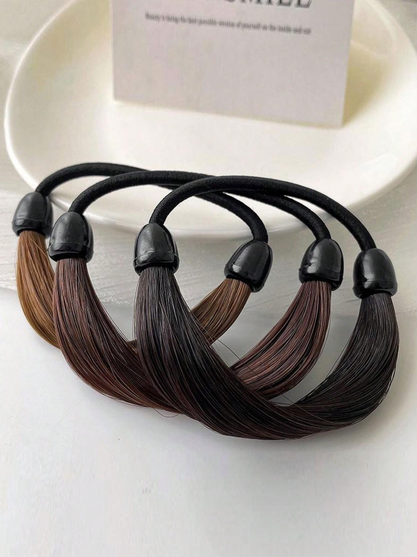 Wig Elastic Hair Ties，Simulation Hair Extensions and Braided Hair Accessories，High Elasticity Women's Wig, Hair Loop, Hair Tie, Rubber Band, Red Headband, Simple Imitation Silky Invisible Headwear, Net， Invisible Hair Band for Ponytail,