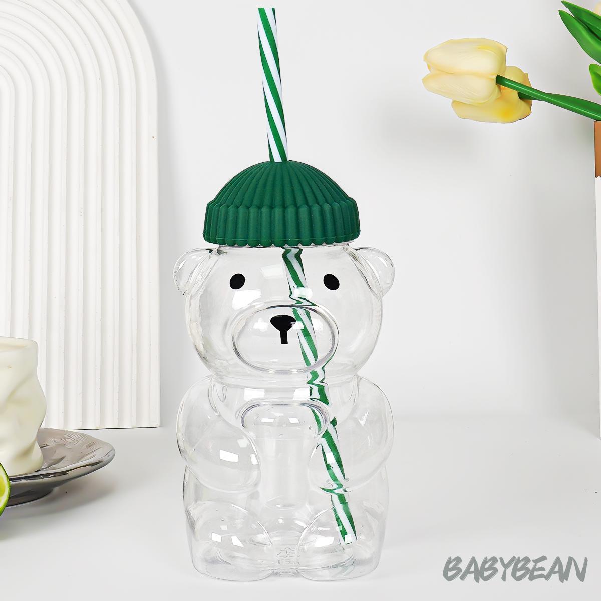Teddy Bear Water Cup 550ML, Cute Small Bear Plastic Cup Tumbler with Detachable Straw, Home Bar Restaurant Car Use, Casual Cafe Drinkware