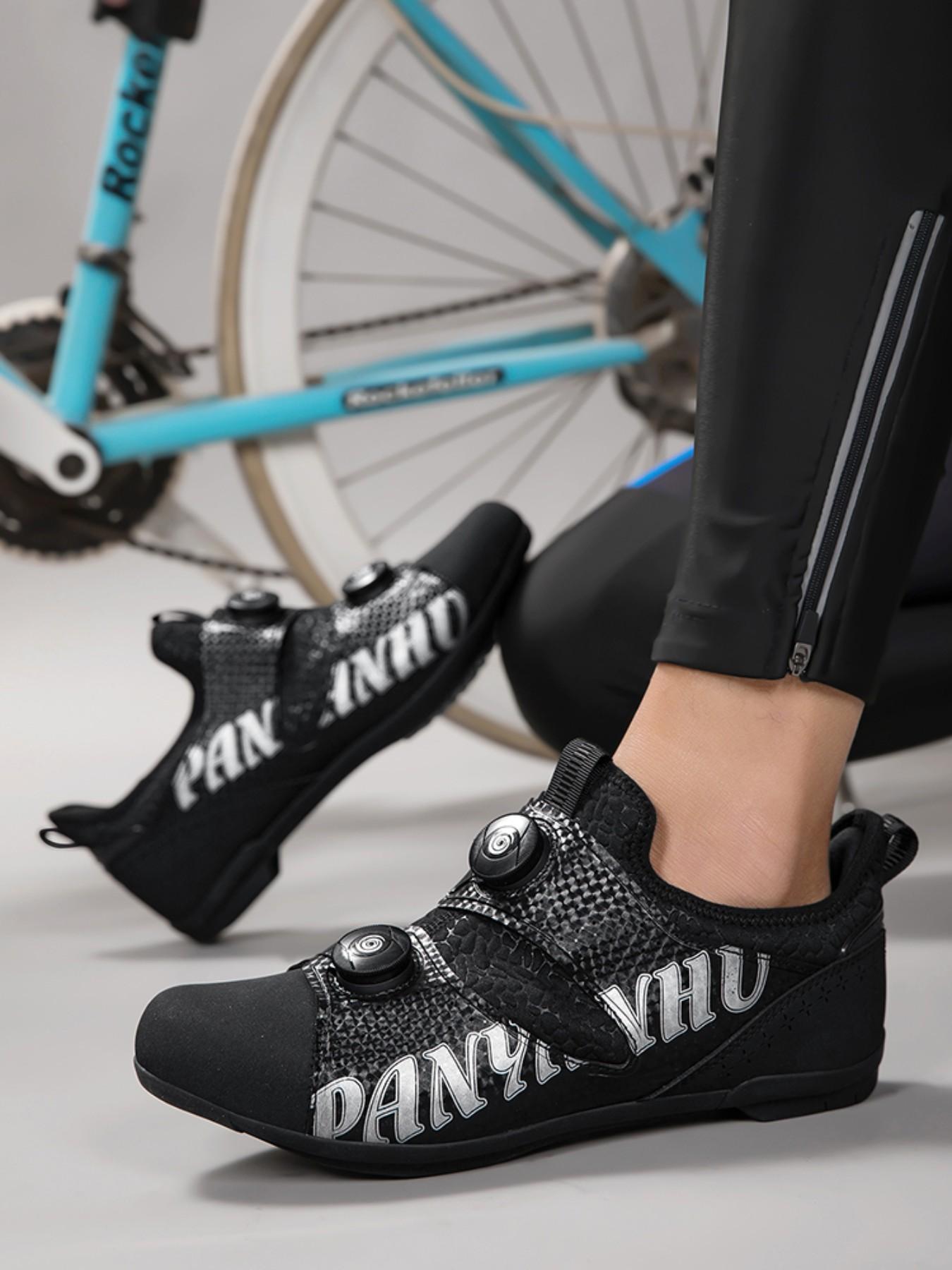 Unisex Cycling Shoes, Indoor Road Bike Shoes, Sporty PU Leather, Wide Fit, Colorblock Design, All Seasons, Professional Style