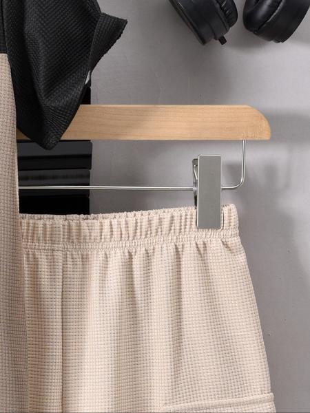 Two-Piece Set Boy's Colorblock Print Short Sleeve Tee & Plain Pocket Elastic Waist Shorts, Casual Comfort and Functionality Round Neck T-shirt & Cargo Shorts for Summer, Kids Clothes for Daily Wear