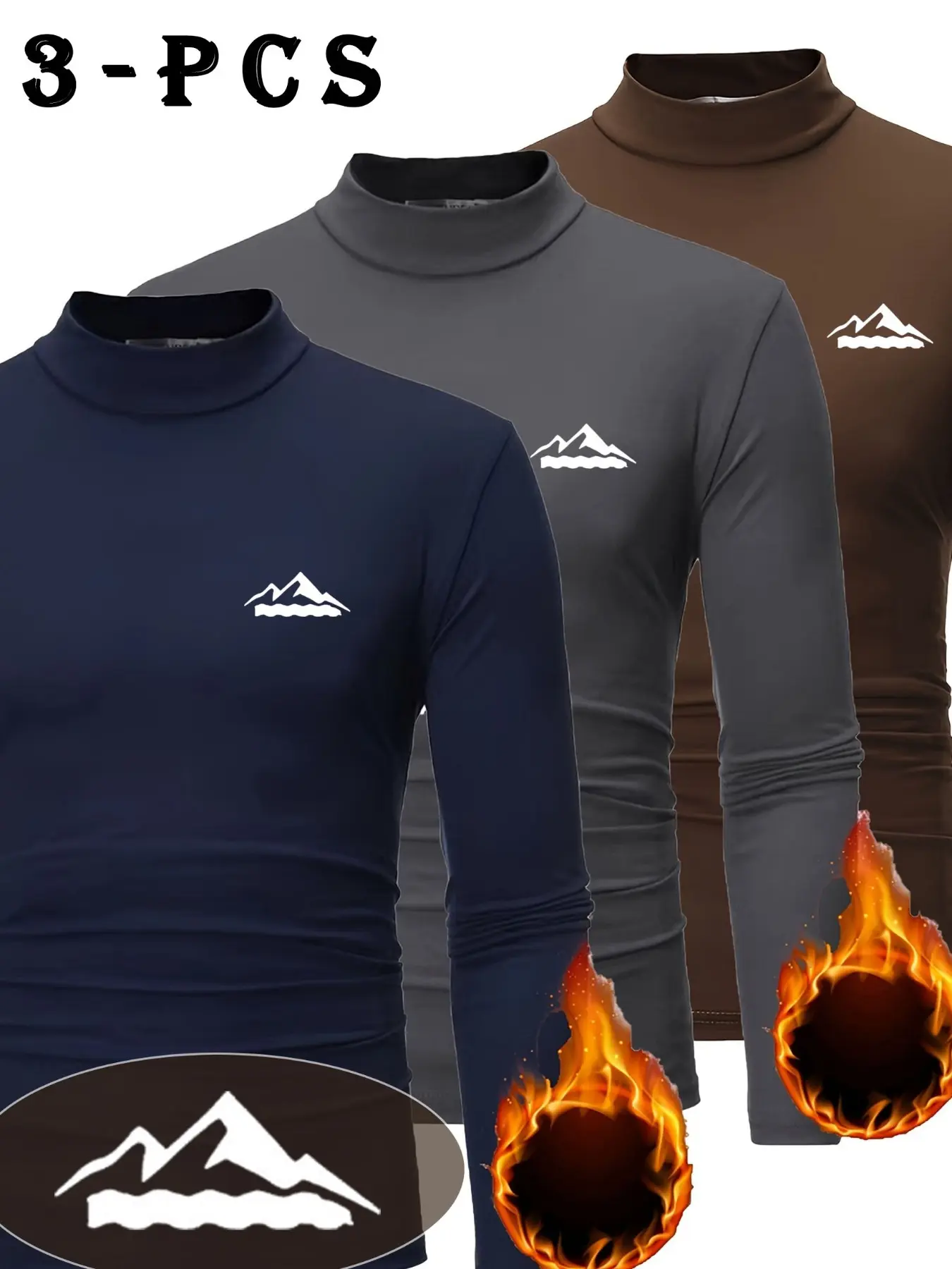 Men's 3-Pack Fall Winter Fleece Lined Sweatshirt, Long Sleeve Half-Height Neck, Slim-Fit Casual Wear, Ideal for Running and Daily Use