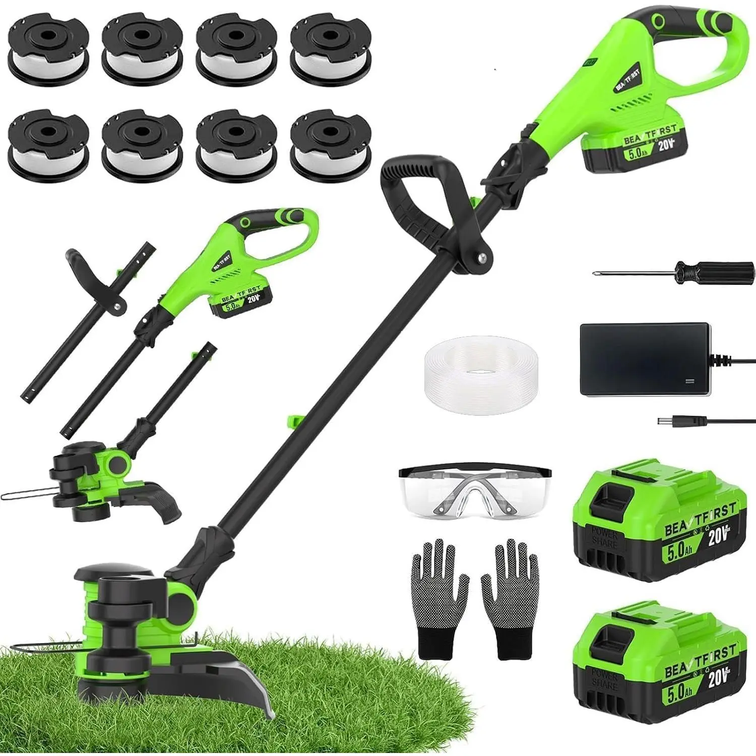 20V 12-in Cordless Weed Wacker String Trimmer - 2X 5.0Ah Batteries & Charger, Lightweight 3-in-1 Grass Trimmer & Edger, 8pcs Lines, Auto Feed Line for Yard (Sports & Outdoor)