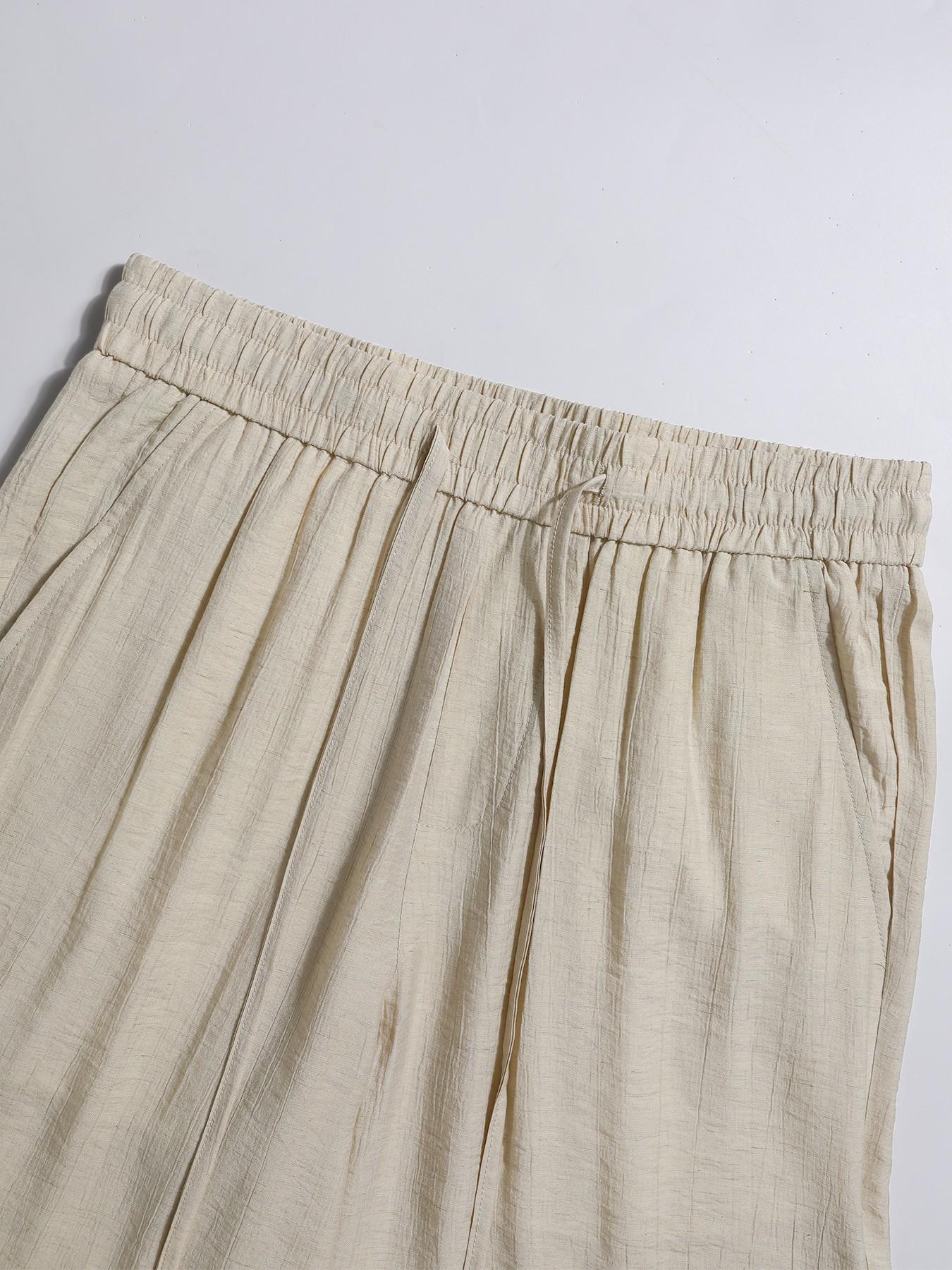 Men's Casual Loose Baggy Lightweight Linen Pants Solid Color Loose Fit Elastic Drawstring Waist Straight Legs Bottoms Summer Breathable and Soft Yoga Beach Long Pants with Pockets Wedding Partise Vacation Daily Going Out Dating Club Lounge Wear